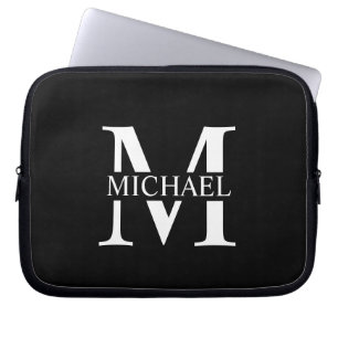 Black Personalised Monogram and Name Laptop Sleeve