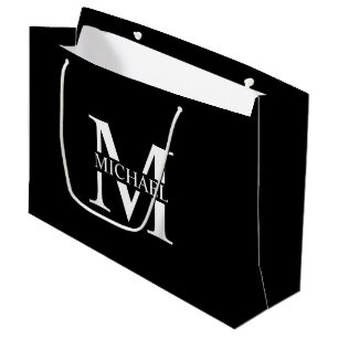 Black Personalised Monogram and Name Large Gift Bag