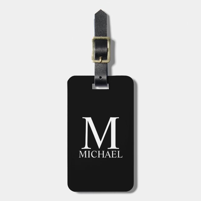 Black Personalised Monogram and Name Luggage Tag (Front Vertical)