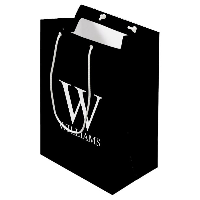 Black Personalised Monogram and Name Medium Gift Bag (Front Angled)