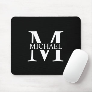 Black Personalised Monogram and Name Mouse Pad