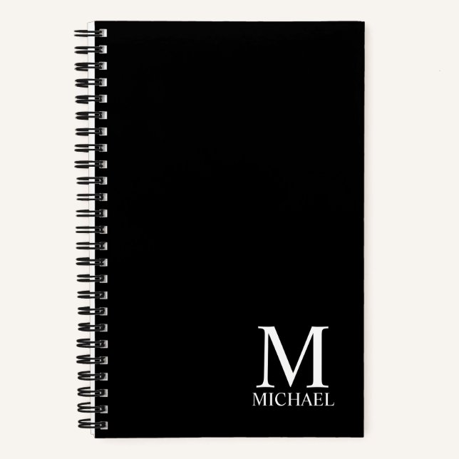 Black Personalised Monogram and Name Notebook (Front)