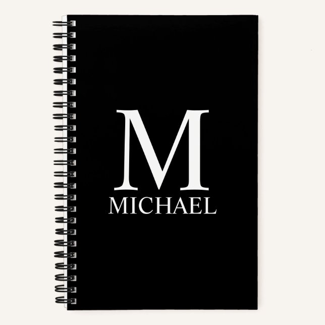 Black Personalised Monogram and Name Notebook (Front)