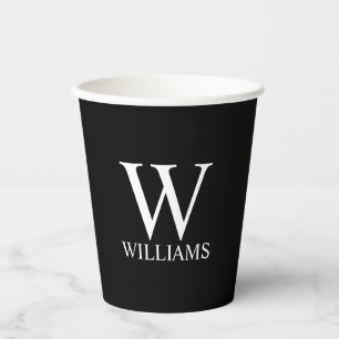 Black Personalised Monogram and Name Paper Cups