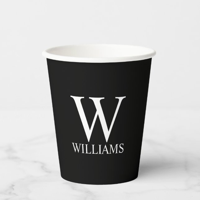 Black Personalised Monogram and Name Paper Cups (Front)