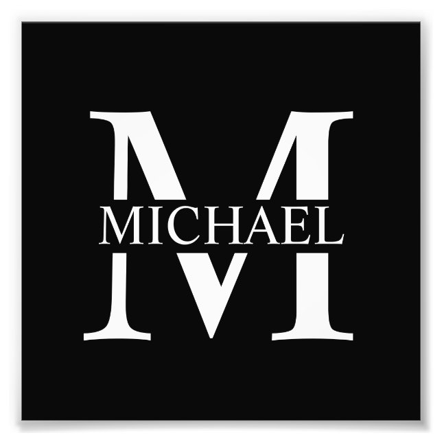 Black Personalised Monogram and Name Photo Print (Front)