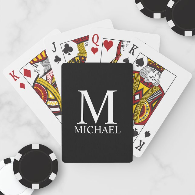 Black Personalised Monogram and Name Playing Cards (Creator Uploaded)