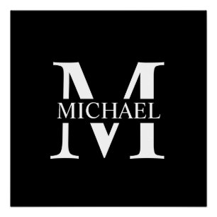 Black Personalised Monogram and Name Poster