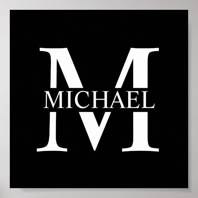 Black Personalised Monogram and Name Poster (Front)