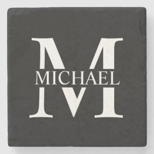 Black Personalised Monogram and Name Stone Coaster