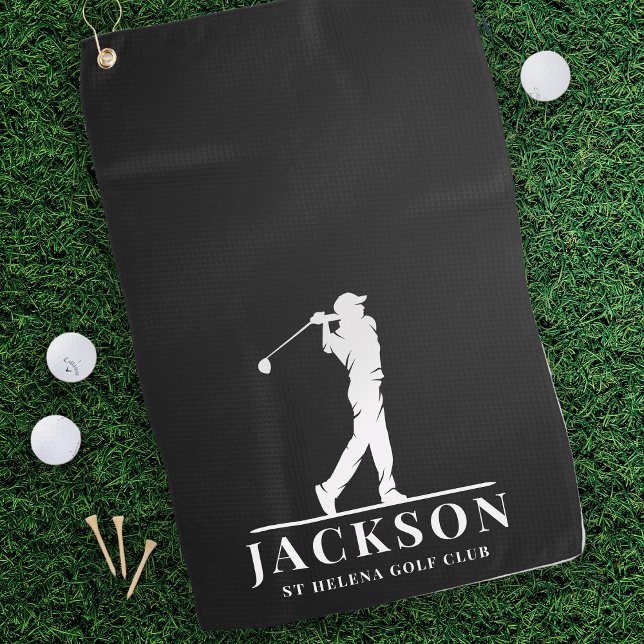 Black Personalised Monogram Golfer Golf Towel (Creator Uploaded)