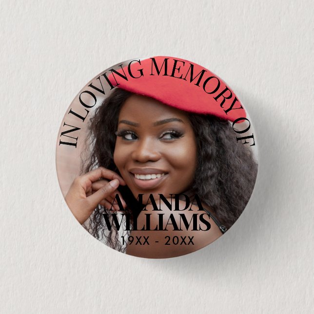 Black | Personalised Photo Memorial 3 Cm Round Badge (Front)