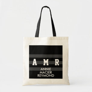 black personalised / promotional / custom initials tote bag