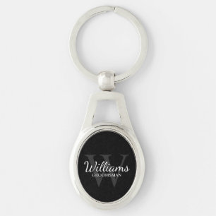 Black Personalised Script Groomsmen Name&Monogram Key Ring