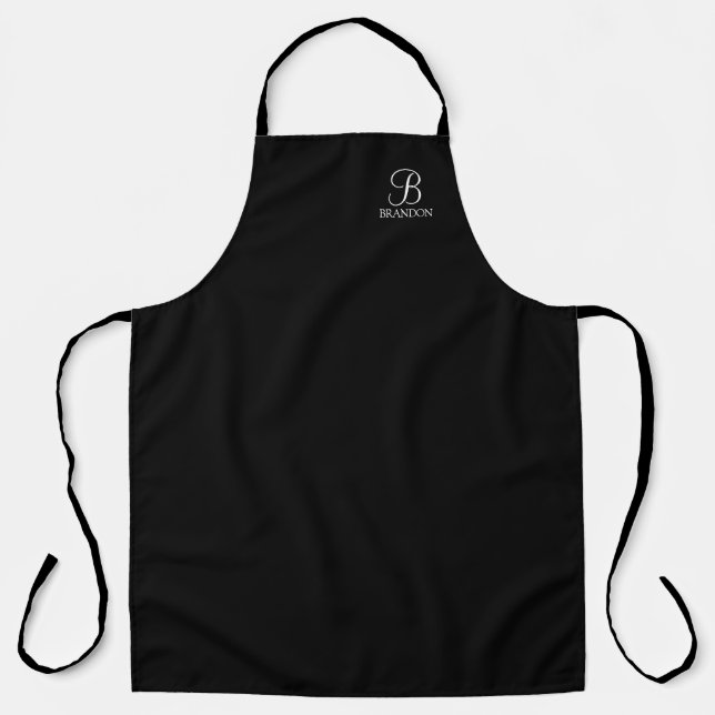 Black Personalised Script Monogram and Name Apron (Front)