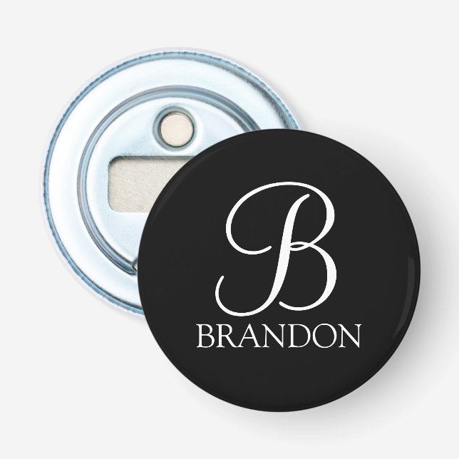Black Personalised Script Monogram and Name Bottle Opener (Front)