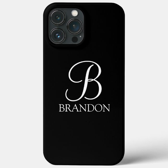 Black Personalised Script Monogram and Name Case-Mate iPhone Case (Back)