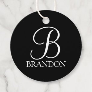 Black Personalised Script Monogram and Name Favour Tags