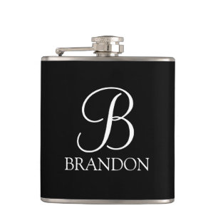 Black Personalised Script Monogram and Name Flask