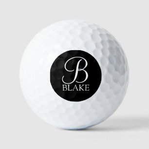 Black Personalised Script Monogram and Name Golf Balls
