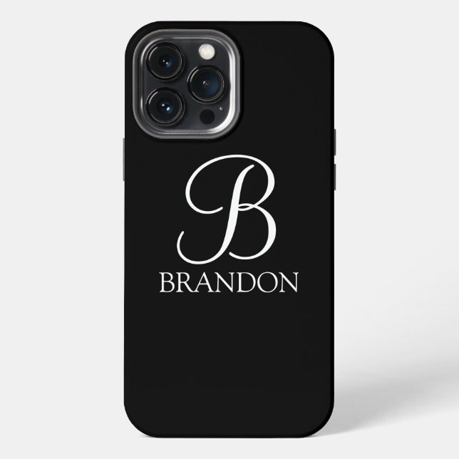Black Personalised Script Monogram and Name iPhone Case (Back)