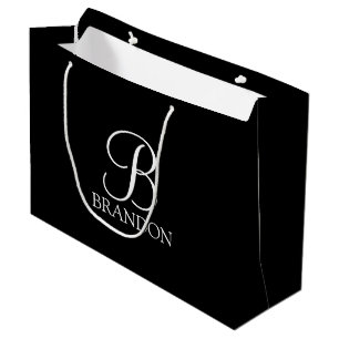 Black Personalised Script Monogram and Name Large Gift Bag