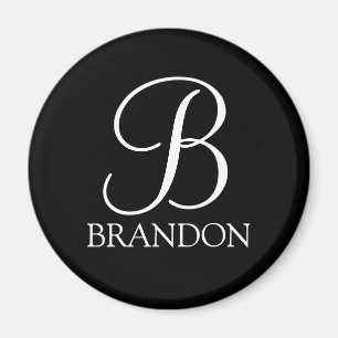 Black Personalised Script Monogram and Name Magnet
