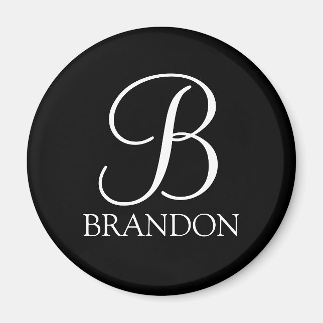 Black Personalised Script Monogram and Name Magnet (Front)