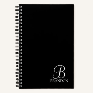 Black Personalised Script Monogram and Name Notebook