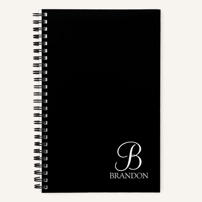 Black Personalised Script Monogram and Name Notebook (Front)