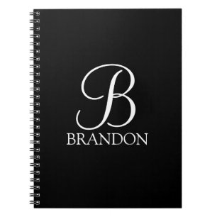 Black Personalised Script Monogram and Name Notebook
