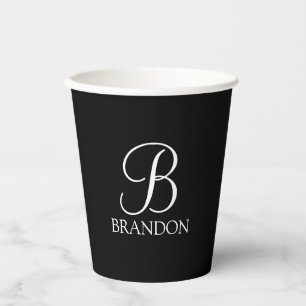 Black Personalised Script Monogram and Name Paper Cups