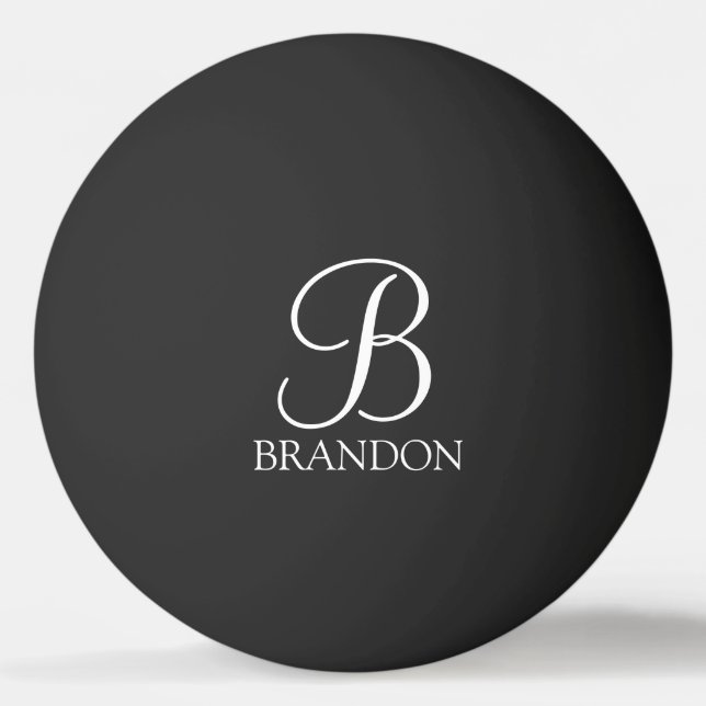 Black Personalised Script Monogram and Name Ping Pong Ball (Front)