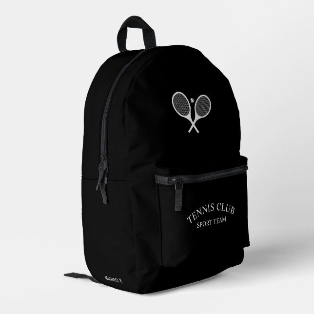 Black Personalised Tennis Club  Printed Backpack (Back Corner Left)