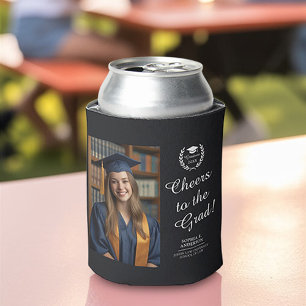 Black Personalised Two-Photo Graduation Emblem Can Cooler