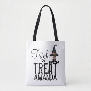 Black Personalised Typography Whimsy Witch Tote Bag