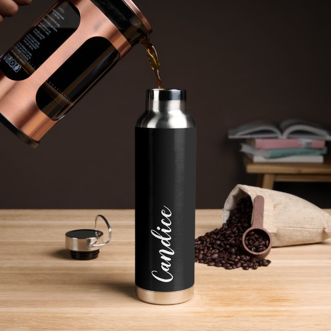 Black Personalised Wedding Bridesmaid Water Bottle (Coffee)