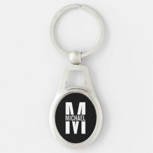 Black Personalized Monogram and Name Key Ring