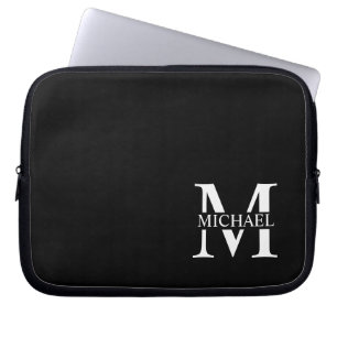 Black Personalized Monogram and Name Laptop Sleeve