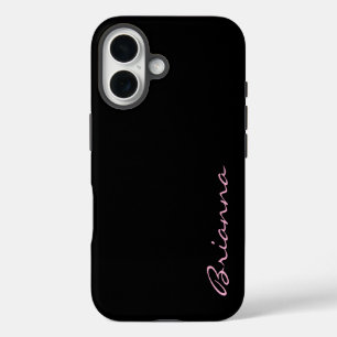 Black Personalized Name Pink Text iPhone 16 Case