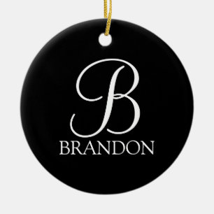 Black Personalized Script Monogram and Name Ceramic Ornament