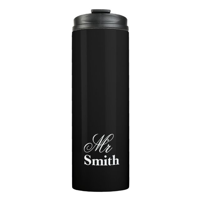 Black Personlized Text Mr Smith Name White Thermal Tumbler (Front)