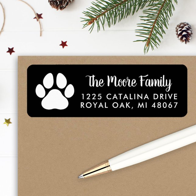Black Pet Lover Paw Print Return Address Label (Creator Uploaded)