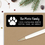 Black Pet Lover Paw Print Return Address Return Address Label<br><div class="desc">Christmas holiday (or everyday) address labels feature a white pet paw print with modern white return address and soft black background. The background colour can be customised to coordinate with your mailing.</div>
