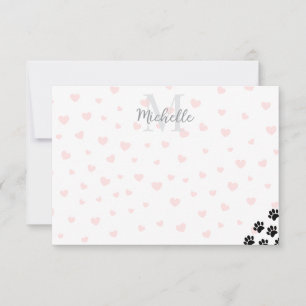 Black Pet Paw Prints Custom Monogram Simple Card