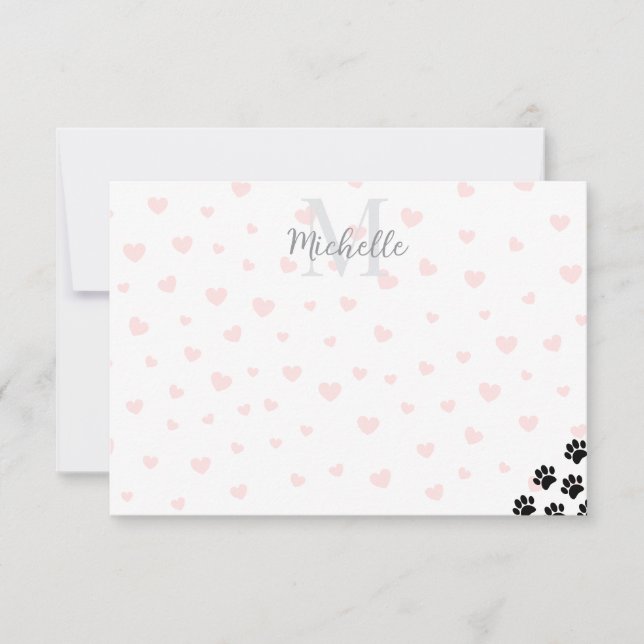 Black Pet Paw Prints Custom Monogram Simple  Card (Front)