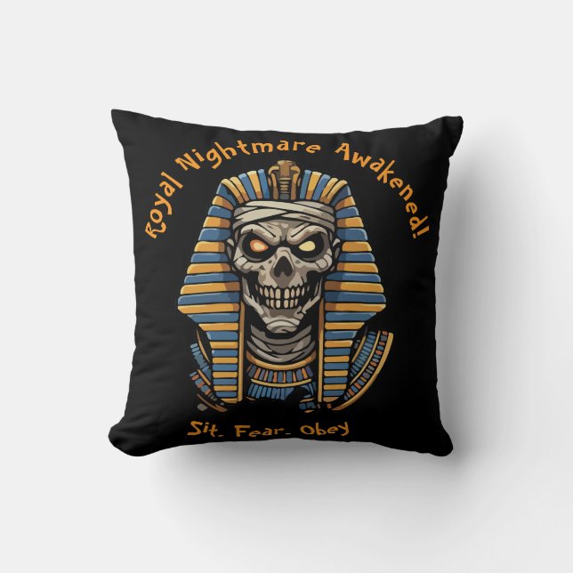 🖤 Black Pharaoh Mummy Throw Pillow 🎃👑 (Front)
