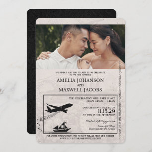Black Philippines Passport Wedding Invitation