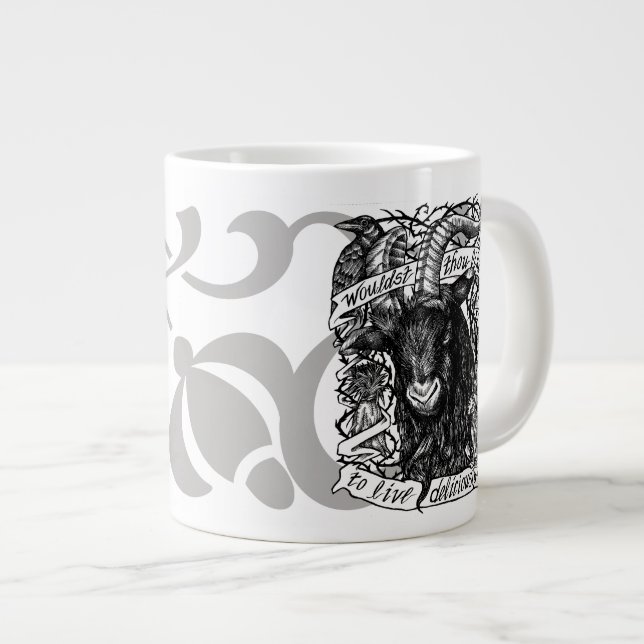 Black Phillip "Live Deliciously" pen and ink Large Coffee Mug (Front Right)