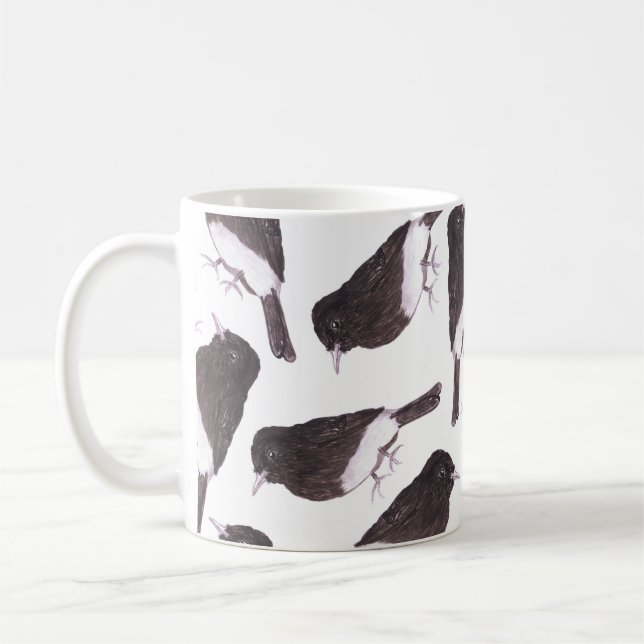 Black phoebe watercolor birds coffee mug (Left)